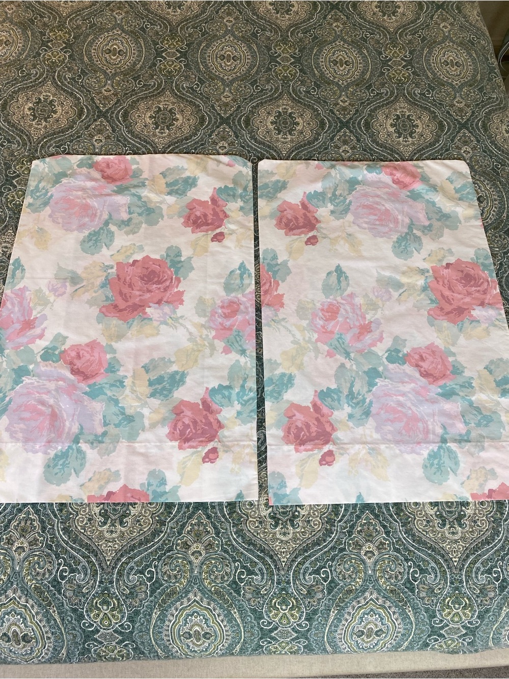 Vintage Pillowcases 2 by Steven’s Floral Roses pink White Mint green Standard